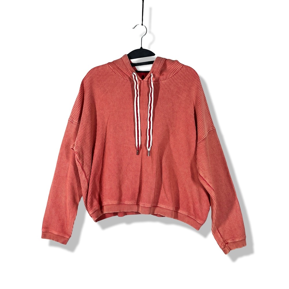 Aerie Ribbed Hoodie Women Medium Oversized Orange Casual Loungewear Athleisure